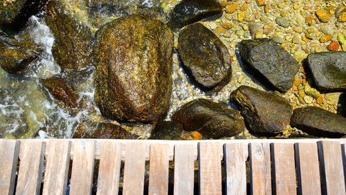 High angle view of stones on beach