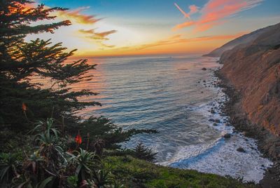 Scenic view of sea against sky during sunset