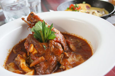 Close-up of food served in plate