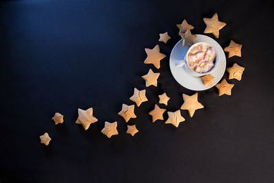 High angle view of cookies on table