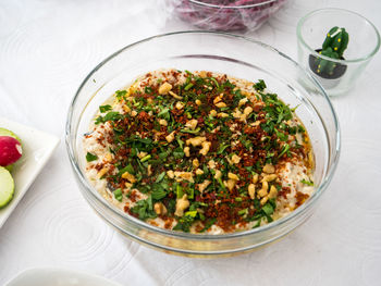 High angle view of salad in bowl