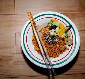 High angle view of meal served in bowl