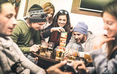 Group of people enjoying music at home