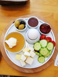 High angle view of breakfast on table