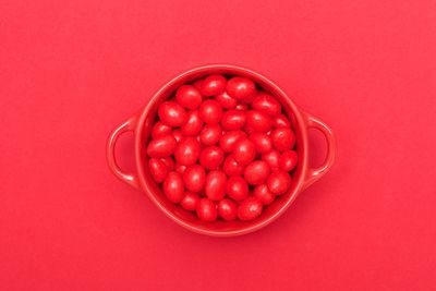 Directly above shot of strawberries in bowl