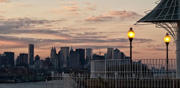 City lit up at sunset