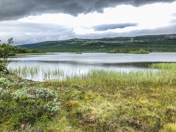 Scenic view of lake against sky
