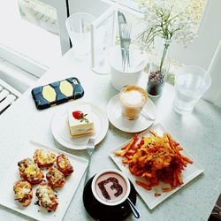 Close-up of food served on table