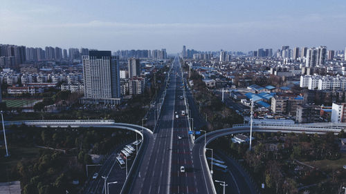 High angle view of cityscape against sky