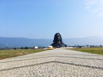 Built structure on mountain against clear sky