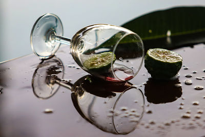 Close-up of glass of water on table