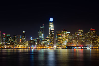 Ocean view of san francisco skyline at night 