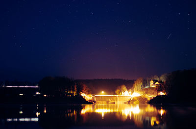 Scenic view of lake against sky at night