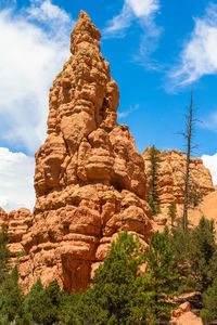 Low angle view of rock formation against sky