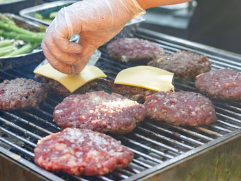 Close-up of meat on barbecue grill