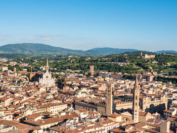 High angle view of townscape against sky in city