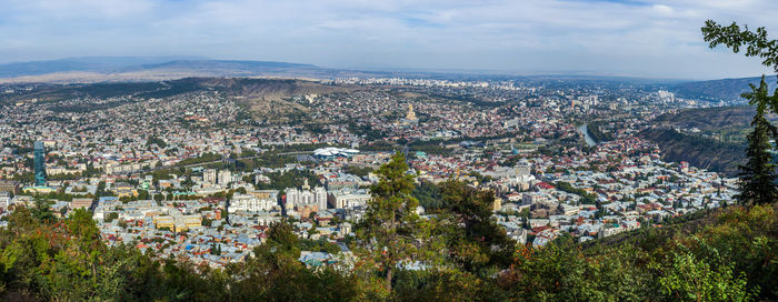 High angle shot of townscape against sky