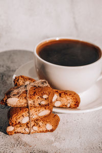 Close-up of coffee cup on table