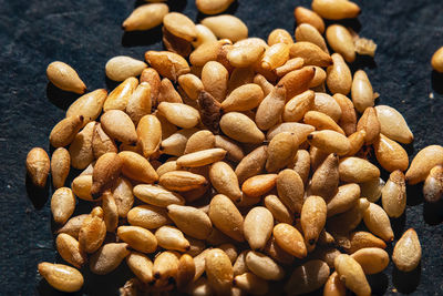 High angle view of sesame seeds on table