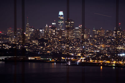 Illuminated buildings in city at night