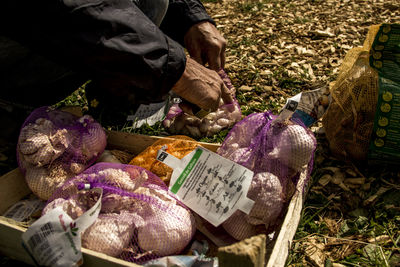 High angle view of food for sale