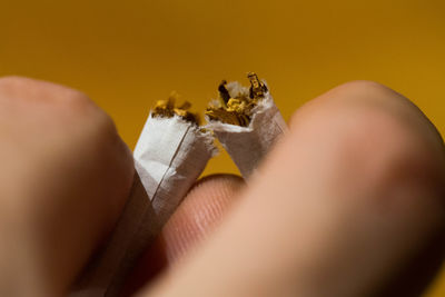 Cropped hand of person holding breaking cigarette