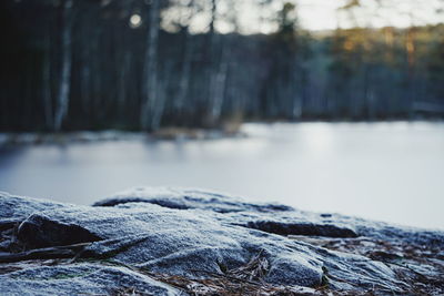 Close-up of frozen lake during winter