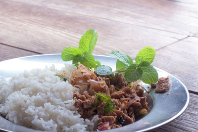 Close-up of salad in plate on table