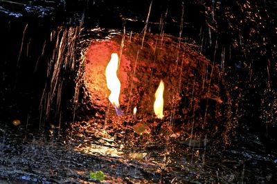 Close-up of illuminated water at night