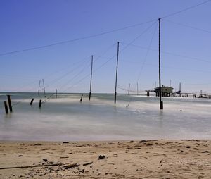 Scenic view of beach against clear sky