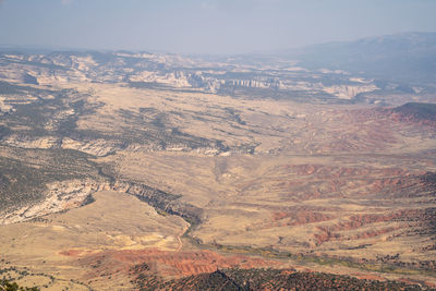 High angle view of land against sky