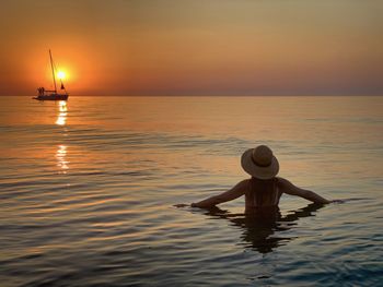 Scenic view of sea against sky during sunset
