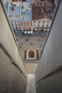 High angle view of buildings in city