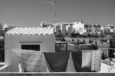 Clothes drying on clothesline on terrace