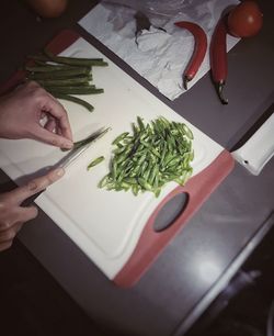 High angle view of woman preparing food