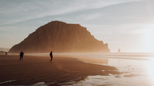 Full length of silhouette people on beach during sunset