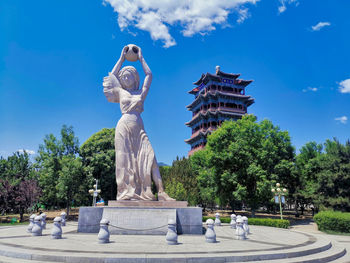 Beijing mentougou yongding tower and yongding river mother statue
