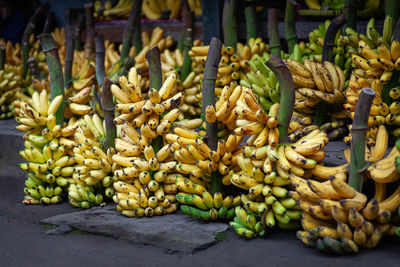 High angle view of vegetables for sale at market stall