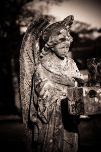 Close-up of angel statue in cemetery