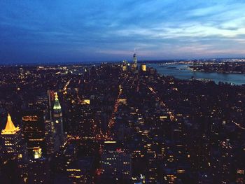 High angle view of city at dusk