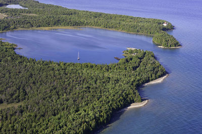 High angle view of land and sea