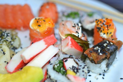 Close-up of sushi served in plate