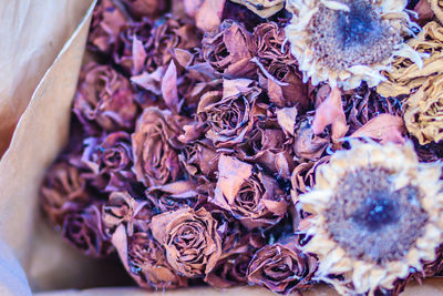 High angle view of dry roses in shop