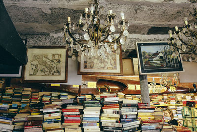 Stack of books on table