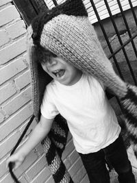 Boy playing outdoors