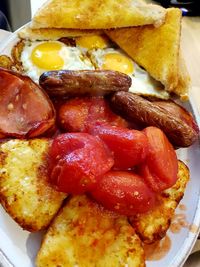 Close-up of breakfast served in plate