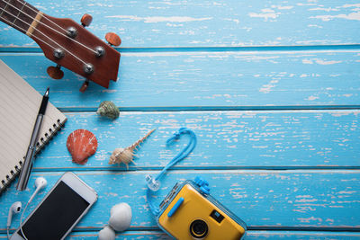 Directly above shot of various objects on table