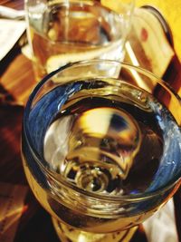 Close-up of beer in glass on table