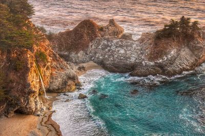 High angle view of rock formation in sea