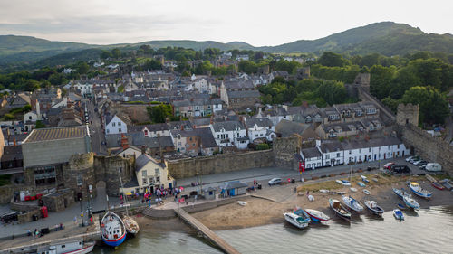 High angle view of townscape against sky